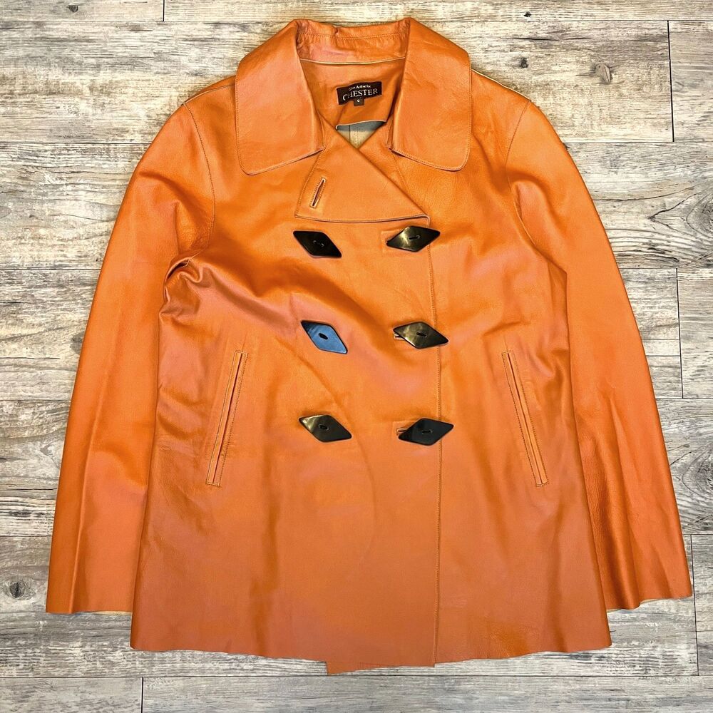 Vintage 70s Burnt Orange Leather Jacket CHESTER Mid-Century Retro Mod Coat
